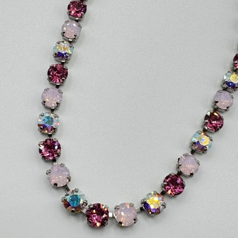 Handmade Swarovski Crystal Necklace | Pink, Fuchsia & Iridescent Elegant Jewelry - Picture 2 of 7